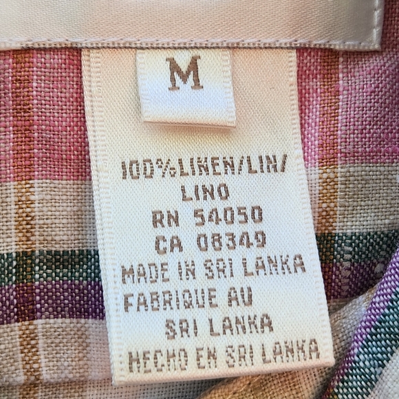 JONES NEW YORK Sport Women's Blouse Medium Plaid Pink 100% Linen Summertime - Picture 4 of 10